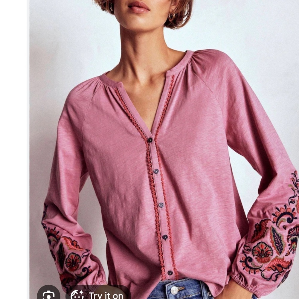 Boden Alma Embroidered Shirt Pink Embroidered 6 - Picture 1 of 8